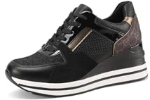 QUEEN HELENA Sneakers mit Keilabsatz, hohe Turnschuhe für Damen X31-34, X31 35 Schwarz, 39 EU