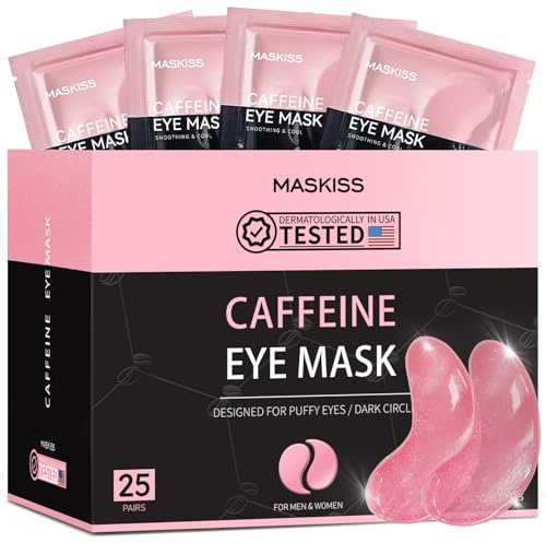 Maskiss Under Eye Patches (25 Pairs), Caffeine Eye Masks for Dark Circles Puffy Eyes Undereye Bags, Collagen Eye Patches for Wrinkles and Puffiness, Skin Care Gift for Her