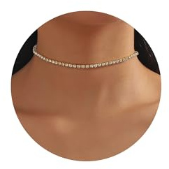 SIXDUTON Tennis Halskette für Damen, 14K Vergoldet Tenniskette Cubic Zirkonia Kette, Verstellbarer Choker Modeschmuck Accessoire für Weihnachten Muttertag Geburtstag Jahrestag (Gold)