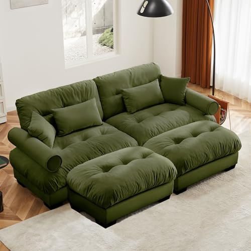 Aoowow Oversized Loveseat with Ottomans,Velvet Large Lounger Sleeper,Modern 2 Seater Cloud Sofa Couches for Living Room,Modular Sectional Double Chaise Lounge Sofa Couch,Tufted