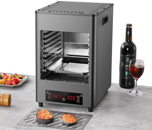twostronking 1700w Steak Broiler, Electric Steak Grill, Stainless Steel, With Touch Buttons and 8 Grilling Slots, Max Temperature 800℃, Suitable for Cooking Steak, Vegetables, Fruits