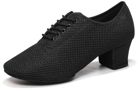 ZYXWVU Scarpe da Ballo Latino con Tacco Basso con Lacci Salsa Tango Moderno Jazz Pratica Scarpe da Allenamento Nero, 37.5 EU
