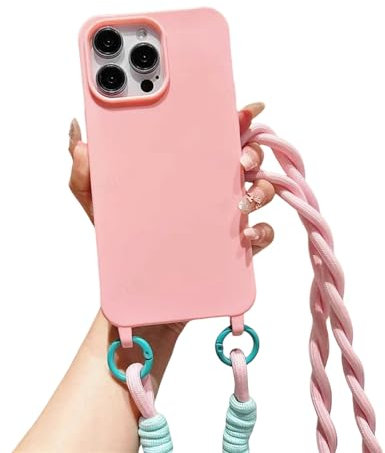 GZQHAZYW Cover iphone13 14 15 16 PRO Custodia per Il Cordino del Cordino di Candy Color Cross per iPhone 16 15 14 Plus 13 Mini PRO Max Silica Gel Soft TPU Cover-Rosa-per Cover per iPhone 13 Mini