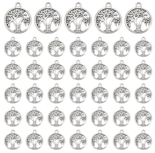 UNICRAFTALE 120 ciondoli rotondi in argento antico, ciondoli per albero della vita, ciondoli cavi per braccialetti in metallo per orecchini, collane, fabbricazione di gioielli