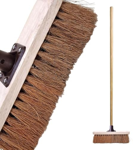 Soft Coco Broom with Wooden Handle – 10 Indoor Sweeping Brush (Pack of 1) | Natural Coco Bristles, Durable Support Bracket – Ideal for Wooden Floors, Patios, Garages & Decking
