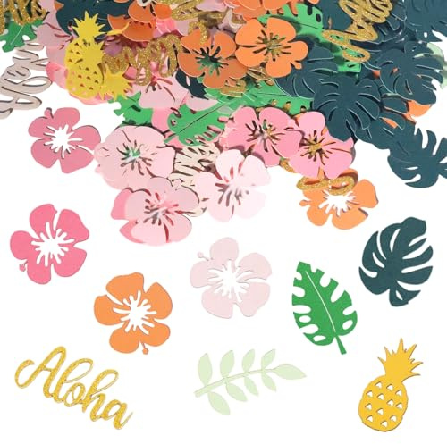 BelleVive 200 Stück Hawaii Tischdeko Konfetti Partydeko Aloha Palmblätter Blüten Ananas Sommer Strandparty Hochzeit Tropische Mottoparty Sommer Strandparty Deko Tisch