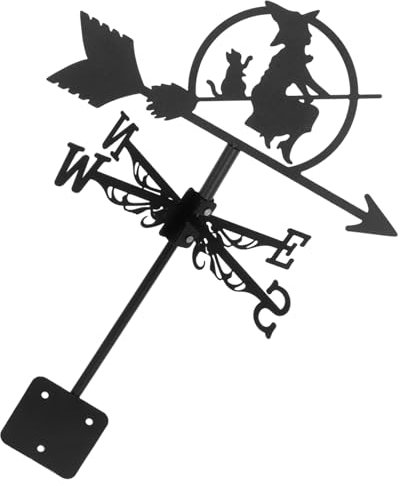 Dekorative Wetterfahne aus Metall, und Katze, skurrile Windrichtungsanzeige für Dächer, Gärten und Außenbereiche, Bezauberndes Hexen- und Katzen-Design für einzigartige Gartenornamente