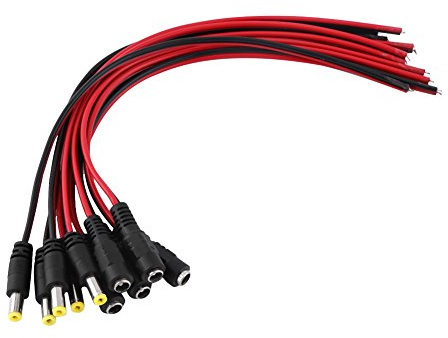 Saluaqui Cavo di Alimentazione CC per Telecamere di Sicurezza CCTV, Tappo Alimentazione Maschio e Femmina 12V con Connettore da 2,1 Mm X 5,5 Mm, 10pc, e Rosso, Lunghezza 11 