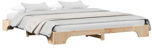 vidaXL Estructura de Cama Natural 200 x 200 cm Madera de Pino Macizo, Cama de Pino estilosa, diseño Rectangular, Mueble Moderno, construcción en Madera sólida, Pieza Funcional