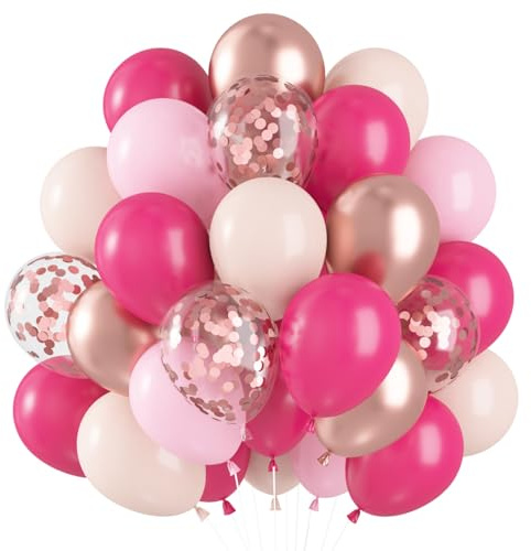 60 Stück Luftballons Rosa Pink, Luftballons Fuchsia Pink Rosegold Ballons Rosa Fuchsia Rose Gold Helium Ballons, Pinke Luftballon Mädchen für Geburtstag Verlobung Babyparty Hochzeit Party Deko