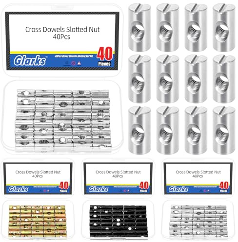 Glarks 40pcs M6 x 20mm Niccheled Barrel Cross Dowels Slotted Nut, Heavy Duty Barrel Nut, Martello Incorporated Nut per viti di mobili, letti, culla, sedie