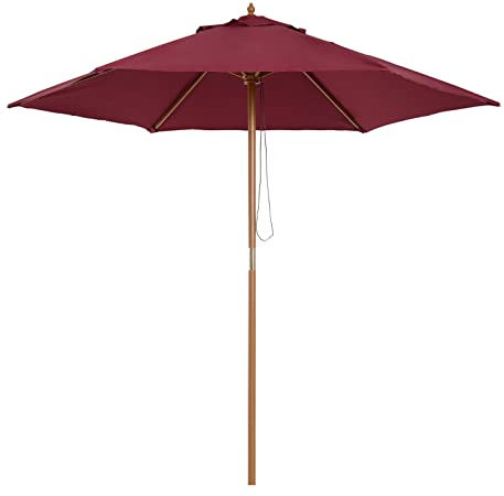 2,5 m de en Bois Parasol Sun Shade Outdoor Canopy Vin Rouge, Facile à Utiliser