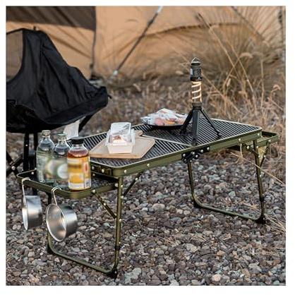 WYJRO Mesa Auxiliar Barbacoa Picnic con Extensión,Mesa Plegable Camping para Jardín Fiestas Exterior Balcón,Mesa Plegable Playa con Escritorio De Malla