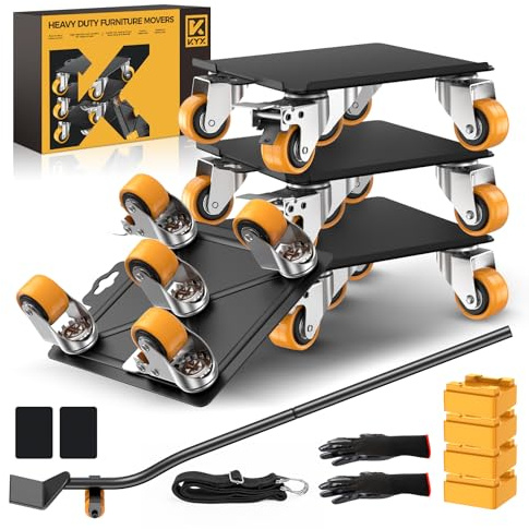 KYX Furniture Dolly, Furniture Movers with 5 Wheels,Carbon Steel Panel Heavy Duty Dolly, Furniture Lifter with 360° Rotatable Silent Rubber Universal Wheels, Max Load 4000LBS(6.9x6.9 in)