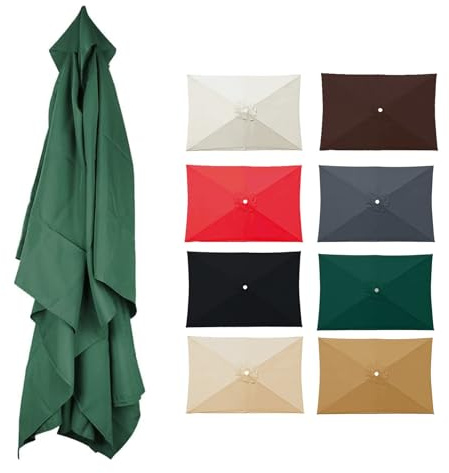 Baldacchino di ricambio per ombrellone da giardino a 6 stecche, 200 x 300 cm, rettangolare, impermeabile, resistente ai raggi UV, lavabile, per ombrelloni da giardino/mercato/terrazza (verde)