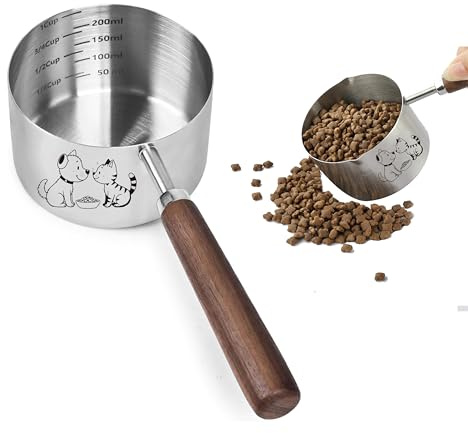 OHOLA 1 tasse de nourriture pour chien et chat, tasse à mesurer en acier inoxydable pour chien, mesure de précision (motif élégant)
