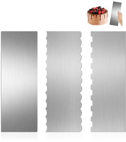 HMCEY 3 Piezas Raspador de Tartas de Reposteria,Espatula Pasteleria Acero Inoxidable,Espatula Reposteria Metalica,EspáTula Grande para Alisar Pasteles,Scrapers Tartas,Raspador de Crema Mantequilla
