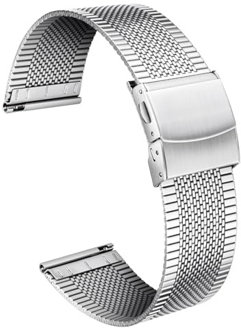 BINLUN Edelstahl Mesh Uhrenarmbänder 12mm 14mm 16mm 18mm 20mm 22mm Ultradünn Schnellverschluss Ersatz-Metall-Uhrenarmband für Herren Damen 4 Farben (Gold, Silber, Schwarz, Roségold)
