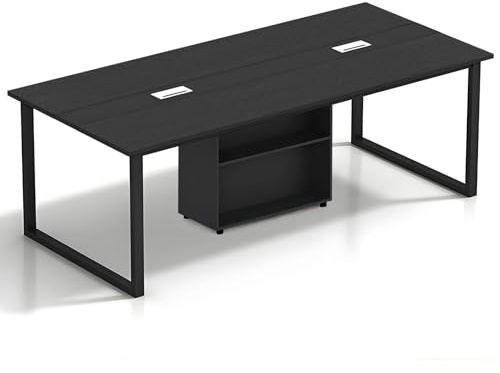 Tazyee Mesa de Conferencias Grande con Módulo de Almacenamiento — Mesa de Reuniones Moderna 8–12 Personas, Estructura Metálica Negra, Ideal para Oficinas, Salas de Reuniones y Seminarios