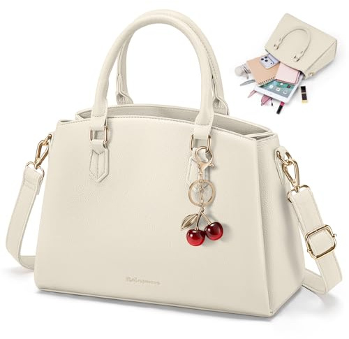 RAINSMORE Handtasche Damen Mittelgroß PU Leder Henkeltaschen Damenhandtasche passt 11 Zoll Tablet Umhängetaschen mit Abnehmbar Schulterriemen Handtaschen für Shopper Büro Arbeit Beige