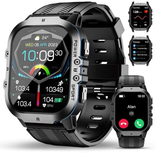OUKITEL Military Smart Watch for Men (Answer/Make Calls), 1.96 AMOLED Fitness Watch with 120+ Sports/Heart Rate/SpO2/Blood Pressure/Sleep/Step Monitor, 5ATM Waterproof Smartwatch for Android iOS