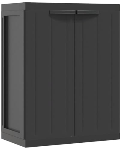 Tomostar Armoire de Rangement de Jardin, Armoire Bas à Outils Extérieur Noir 65x37x85 cm PP