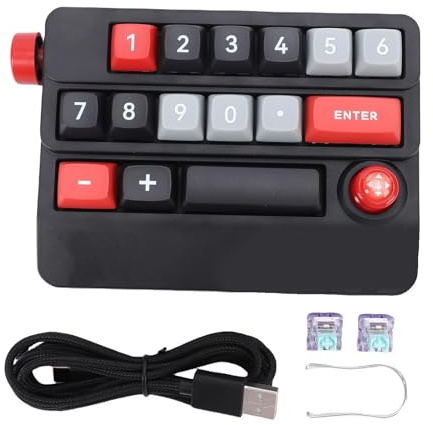 Tastierino numerico meccanico USB cablato programmabile 17 tasti Tastierino numerico Hot Swap N Key Rollover con controllo joystick per PC Laptop Gaming Materiale ABS (Nera)