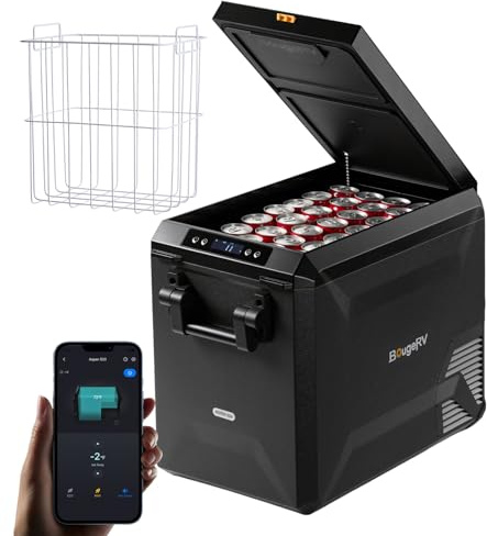 BougeRV Kompressor Kühlbox 47L, bis -20℃, Integrierter Korb | App-Steuerung, IPX4 Wasserdicht, Auto Kühlschrank 12V/230V, für Outdoor, Reisen, Boot, Angeln, 2026 Neu
