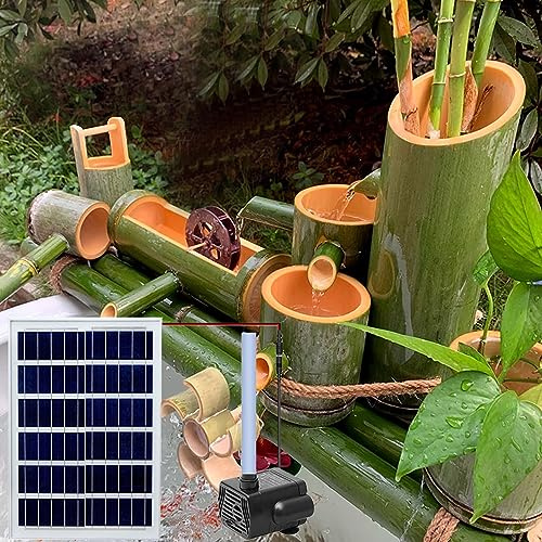 2 nivåer trädgård bambu pumpfontän, vattencirkulationssystem, naturlig utomhus vattenfontän kit, för en solfontän för avkoppling