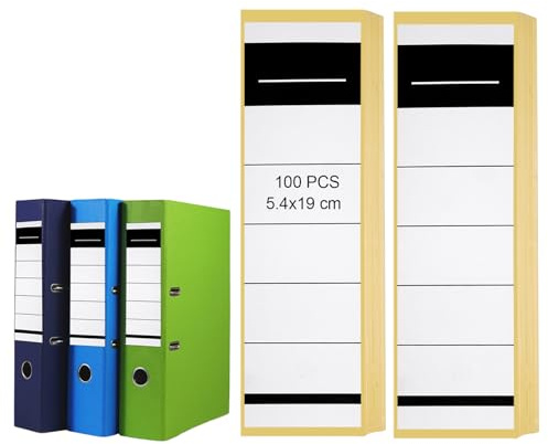 100 Stück Ordner Rückenschilder Selbstklebend,Ordnerrücken Zum Einstecken | 19 x 5,4 cm Ordner Etiketten Selbstklebend,Beschreibbar Ordnerrücken Einstecken Breit, für Schulen,Bibliotheken und Archive