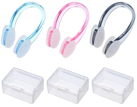 Lot de 3 bouchons de nez de natation étanches en silicone avec étui de rangement, unisexe, antidérapants, confortables, en gel souple, pour enfants et adultes