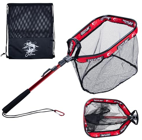 Goture Angelkescher Teleskopisch mit Schwimmfähigem NBR-Design, Klappbarer Unterfangkescher mit Gummibeschichtetem PVC-Netz, Ausziehbarer Kescherstab 80cm für Forelle Barsch Hecht