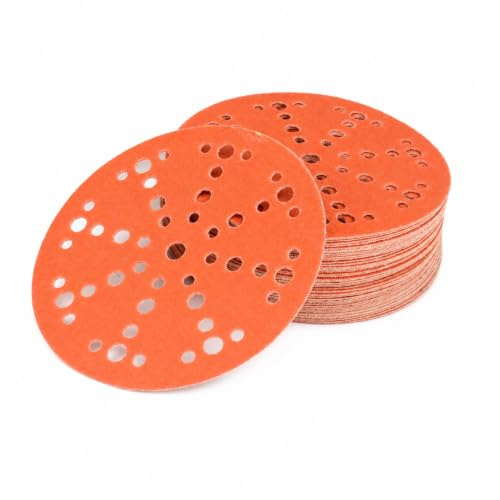 FASTPLUS Papier Abrasif 150 mm, Grain 80, Orange pour Ponceuse Orbitale | 50PCS 49 Trous Disques Autoagrippants pour un Maintien Stable, Adaptés au Ponçage du Mastic, de la Peinture, du Métal