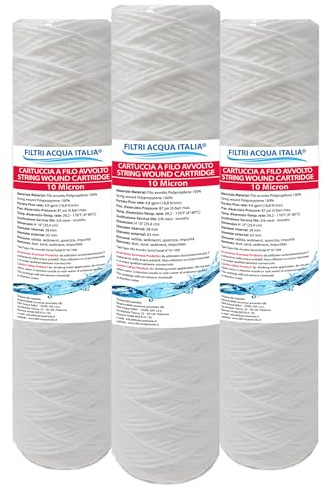 CARTUCCIA FILTRO FILO AVVOLTO 10 POLLICI MICRON 10 POLIPROPILENE SEDIMENTI SET 3 PEZZI