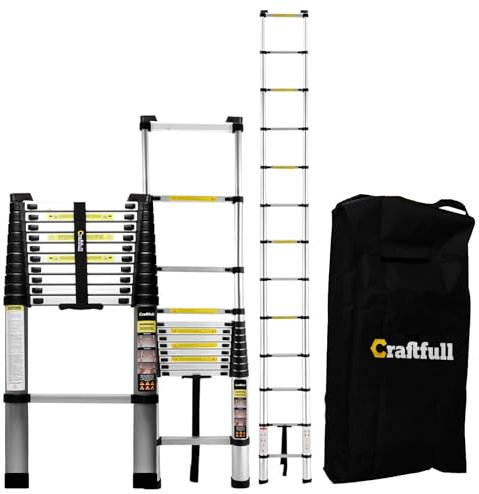 𝐂𝐑𝐀𝐅𝐓𝐅𝐔𝐋𝐋 Aluminium Teleskopleiter CF-101B | 𝟑 𝐉𝐀𝐇𝐑𝐄 𝐆𝐀𝐑𝐀𝐍𝐓𝐈𝐄 - Finger Protection - Trittleiter - Stehleiter - Ausziehleiter - Anlegeleiter (2.6 Meter Soft Close)