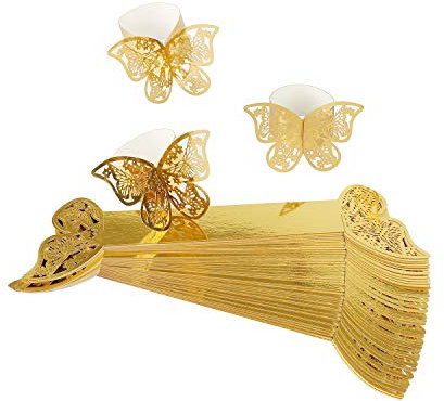 MaoXinTek Anelli di Tovagliolo 3D Farfalla di Carta Portatovagliolo di Arredamento Perlato Porta per Matrimonio Battesimo Comunione Nascita Laurea Compleanno Natale Festa 50 Pezzi (d'oro)