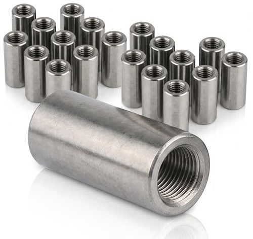 PROTECH 20er Gewindemuffen M12 x 35mm Edelstahl V2A | Rundmuffen Distanzmuffe | Verbindungsmutter Langmutter Rund für Gewindestangen, Innengewinde, Rostfrei