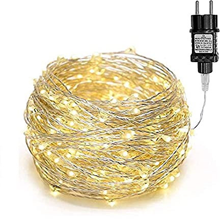 Gresonic 200/300er LED Mikro Silberdraht Lichterkette Strombetrieb Deko für Innen Außen Warmweiß (Warmweiß, 100LED)