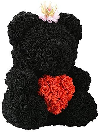 40 cm Bär Von Rosen Künstliche Blumen Crown Teddy Hause Hochzeitsfest DIY Günstige Hochzeitsdekoration Geschenk Floral (Color : Black, Size : Without Crown)