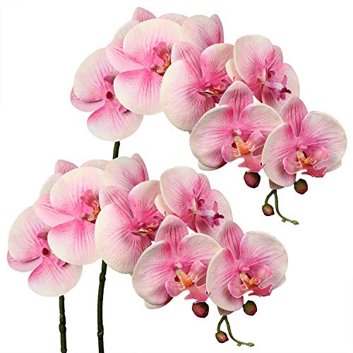 Briful 2 Stück Kunstblume Orchideenzweig Künstliche Phalenopsis Orchidee Dekorative Weiße Blumen Kunstzweig Deko Real-Touch Kunstblumen Wie Echt mit 9 Blüten