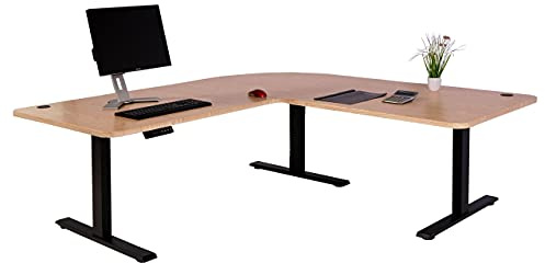 Mendler Eck-Schreibtisch HWC-D40 178x178cm - Hellbraun, schwarz | Computertisch, elektrisch höhenverstellbar 84kg, MVG