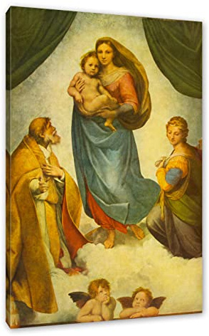 Pixxprint Raffael - Sixtinische Madonna, Größe: 100x70cm, Leinwandbild, fertig gespannt, Wandbild, Dekoration, Kunstdruck, kein Poster