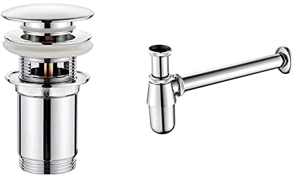 GRIFEMA G104 Click-Clack Desagüe Universal, Válvula para Lavabo, Crome, Plata, S [Exclusivo en Amazon] + Ibergrif M20505 Sifón para Lavabo Latón, Plata