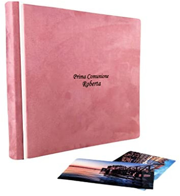 TriVin Art, album fotografico in similpelle, con pannello pregiato effetto alcantara vari colori, personalizzabile con incisione. Ideale per qualsiasi evento. (Alcantara cipria, Profilo Bianco)