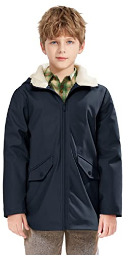 SOLOCOTE Kids Rain Jacket Hooded Lined Rubber RainCoats for Girls Boys Waterproof Windproof SLN2256-Navy-6Y