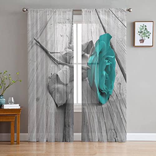 MTBDyyds Verdunkelungsvorhänge 3D Drucken 160X115Cm Cyan Grau Mode Blumen Verdunklungsvorhänge Kinderzimmer 2 Stück Vorhang Blickdicht Ösenschal Kindergardinen Junge Verdunklungsgardine