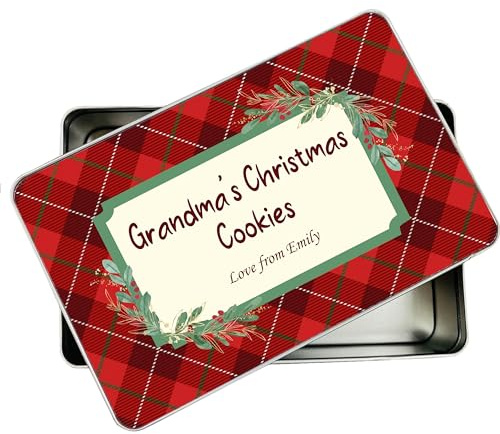 allaboutthebump Personalised Tartan Cookie Biscuit Sweet Treat Tin Present [Festive Christmas Nan Nanny Grandma Gift Grandad Mum Dad Auntie Uncle]
