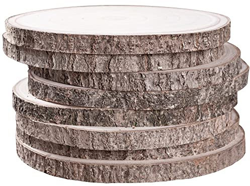 Sancodee 8 Stück unlackierte Holzscheiben, 25,4 - 27,9 cm, großer natürlicher Holzkreis, DIY-Holz-Tafelaufsätze für Tische, Hochzeit, Party, Türschild, Dekoration