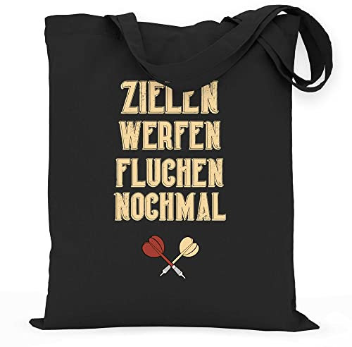 wowshirt Stoffbeutel Jutebeutel Zielen Werfen Fluchen Nochmal Dart-Spieler Dart-Spiel Geschenk Für Darts Liebhaber, Farbe:Black