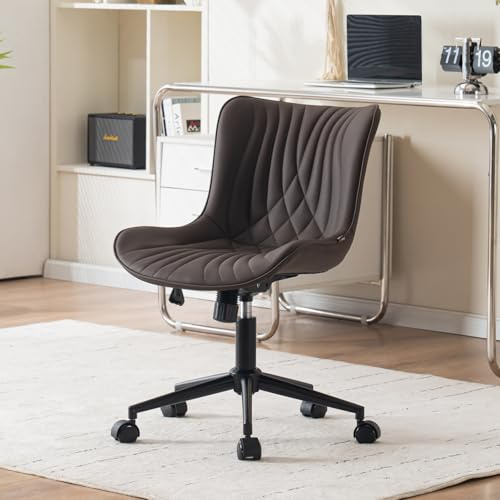 YOUTASTE Bürostuhl ohne Armlehne, Drehstuhl mit Rollen Schreibtischstuhl | Ergonomisch & Höhenverstellbar, Bürostuhl Leder im Fischschwanz-Design, Stuhl für Arbeitszimmer, Schlafzimmer, Braun, 150KG
